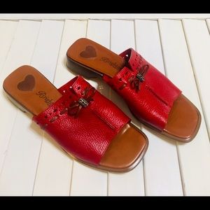 Brighton Red Leather Slide Sandals